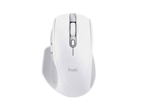 Trust Ozaa+ - Mus - multienhet - høyrehendt - optisk - 6 knapper - trådløs - 2.4 GHz, Bluetooth - USB trådløs mottaker - hvit