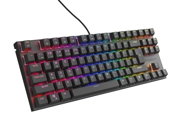 GENESIS Thor 303 TKL, Koblet med ledninger (ikke trådløs), USB, Mekanisk nøkkelbryter, QWERTY, RGB LED, Sort