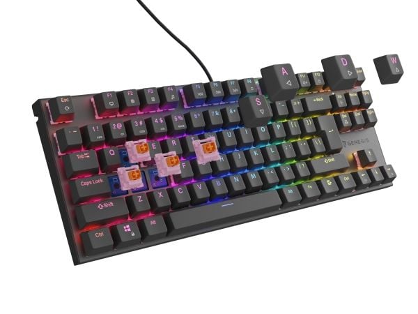 GENESIS Thor 303 TKL, Koblet med ledninger (ikke trådløs), USB, Mekanisk nøkkelbryter, QWERTY, RGB LED, Sort