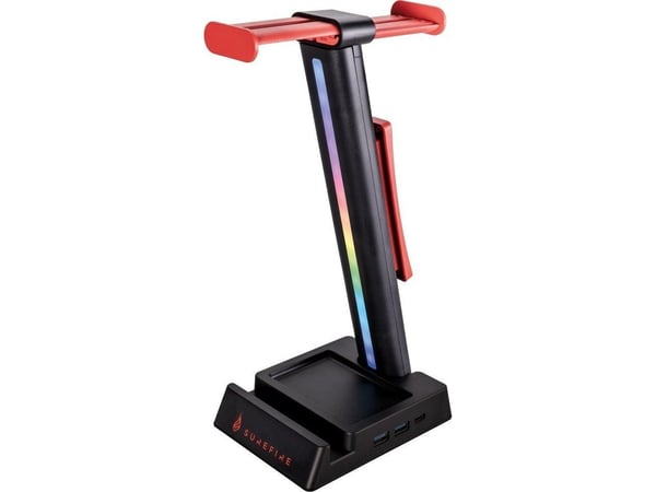 Surefire Gaming Vinson N2 - Stativ / brakett for headset - RGB - Svart / Rød (Plass til 2 headset)