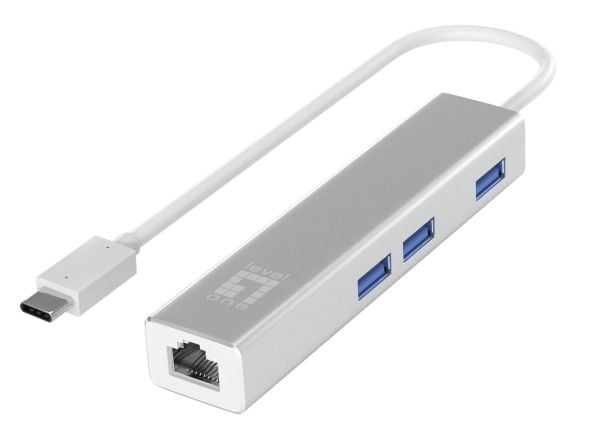 LevelOne USB-0504 - Hub - 3 x SuperSpeed USB 3.0 + 1 x 10/100/1000 - stasjonær