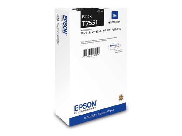 Epson T7551 - 100 ml - XL-størrelse - svart - original - blekkpatron - for WorkForce Pro WF-8090, WF-8590