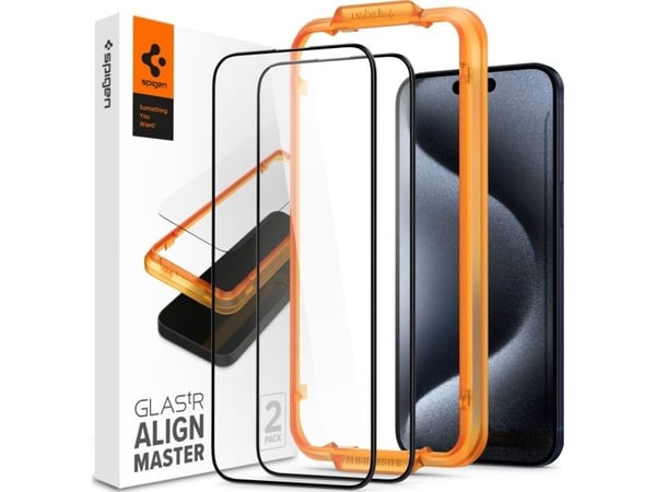 Spigen Glas.tR AlignMaster, Apple, iPhone 15 Pro, Läpinäkyvä, 2 kpl