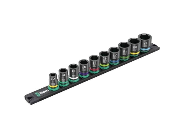 Wera 9607, Kraftpipesett, Flerfarget, 10 hoder, 3/8", Metrisk, 10,13,15,16,17,18,19,21,22,24 mm