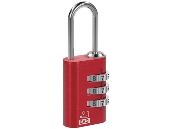 BASI 6170-4000-ROT, Konventionellt hänglås, Kombinationslås, Röd, Gjuten aluminium, U-format, 3 siffror