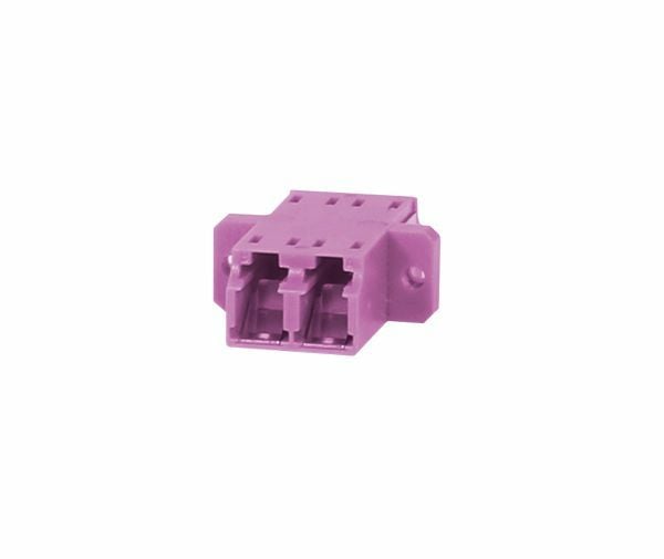 LWL-koblingLC-sokkelLC-sokkel 50125u multimode OM4 lyngfiolett dupleks PVC med flens med ensidig laserbeskyttelsesklaff Synergy 21