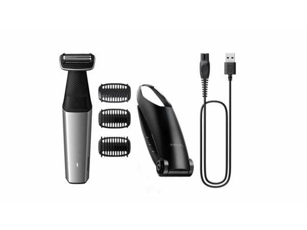 Philips BODYGROOM Series 5000 BG5021/15 Suihkunkestävä trimmeri nivusille ja vartalolle, Märkä ja kuiva, Öljyvapaa huolto, Akku, Musta, Hopea
