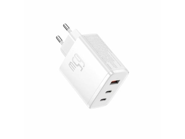 Baseus laturi Baseus OS-Cube Pro 2xUSB-C + USB seinälaturi, 65W (valkoinen)