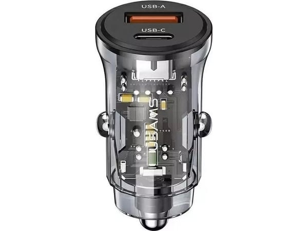 Bil-laddare 30W USB + USB-C Fast Charge Usams C32 CC164CC01 (US-CC164) svart