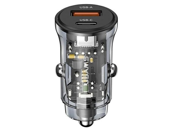 Bil-laddare 30W USB + USB-C Fast Charge Usams C32 CC164CC01 (US-CC164) svart