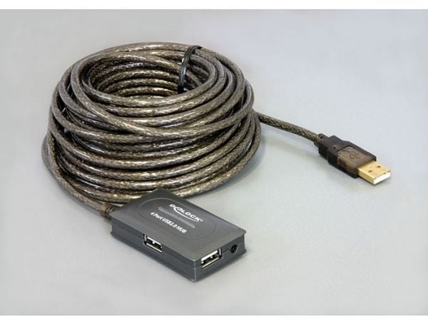 Delock USB 2.0 Extension Cable 10 m active with 4 port Hub - Hub - 4 x USB 2.0