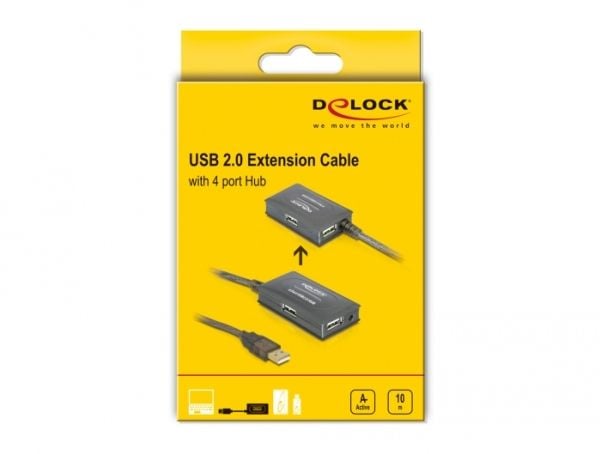 Delock USB 2.0 Extension Cable 10 m active with 4 port Hub - Hub - 4 x USB 2.0
