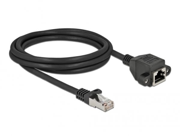 Delock - Nettverksforlengelseskabel - RJ-45 (hann) til RJ-45 (hunn) skrubar - 1 m - S/FTP - CAT 6a - svart