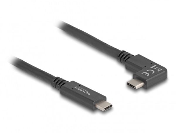 Delock USB 10 Gbps-kabel USB Type-C hann til USB Type-C hann vinklet venstre/høyre 1 m 4K PD 60 W med E-Marker