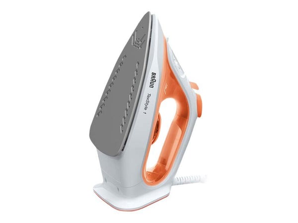 Braun TexStyle 1 SI1009OR, Höyrysilitysrauta, Tarttumaton pohjalevy, 1,9 m, 25 g/min, Oranssi, Valkoinen, 120 g/min