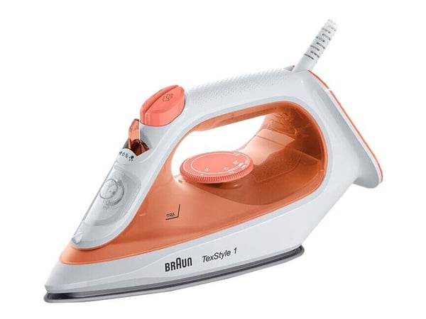 Braun TexStyle 1 SI1009OR, Höyrysilitysrauta, Tarttumaton pohjalevy, 1,9 m, 25 g/min, Oranssi, Valkoinen, 120 g/min
