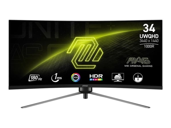 MSI MAG 345CQR - LED-skjerm - gaming - kurvet - 34" - 3440 x 1440 UWQHD @ 180 Hz - VA - 300 cd/m² - 3000:1 - 1 ms - 2xHDMI, DisplayPort