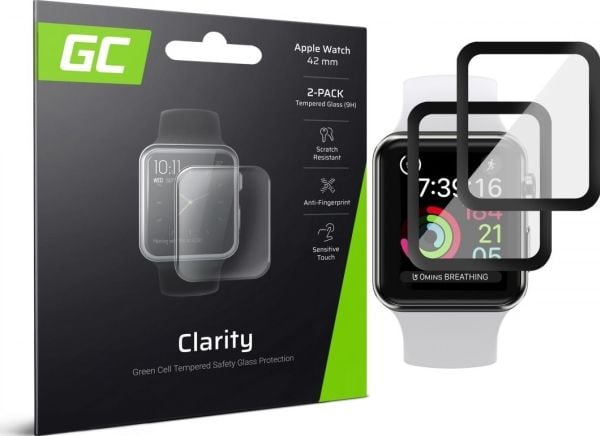 Green Cell Clarity - Skjermbeskyttelse for smart armbåndsur - 2.5D - glass - rammefarge svart - for Apple Watch Hermès Series 9, SE 3, Series 10, S...