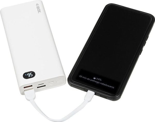 iBOX PB20 - Strømbank - 20000 mAh - 22.5 watt - 5 A - PD 3.0, QC 3.0 - 3 utgangskontakter (2 x USB, USB-C) - på kabel: USB-C - hvit