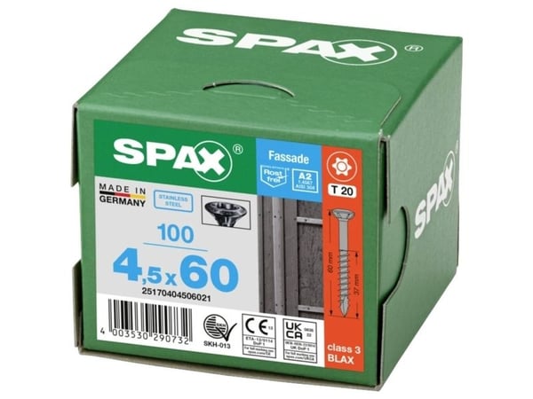 Julkisivuruuvit SPAX korotettu uppokanta 4,5x60 mm TG TX20 musta A2