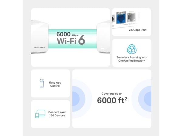 Mercusys Halo H90X (3-pk), Hvit, Intern, Mesh-system, 800 m², Dual-band (2,4 GHz / 5 GHz), Wi-Fi 6 (802.11ax)