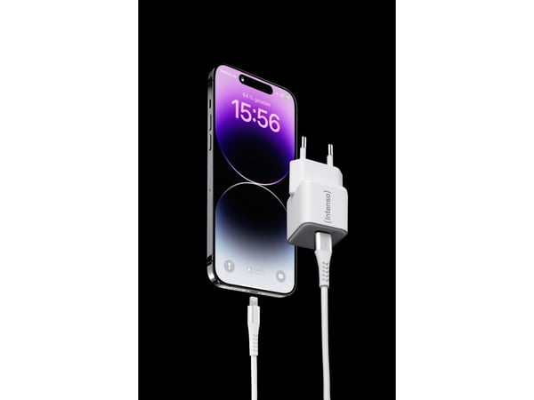 Intenso W30C - Strømadapter - GaN - (Lightning-kabel) - 30 watt - 3 A - PD 3.0, QC 4.0, PD/PPS (24 pin USB-C) - MFI-sertifisert - hvit