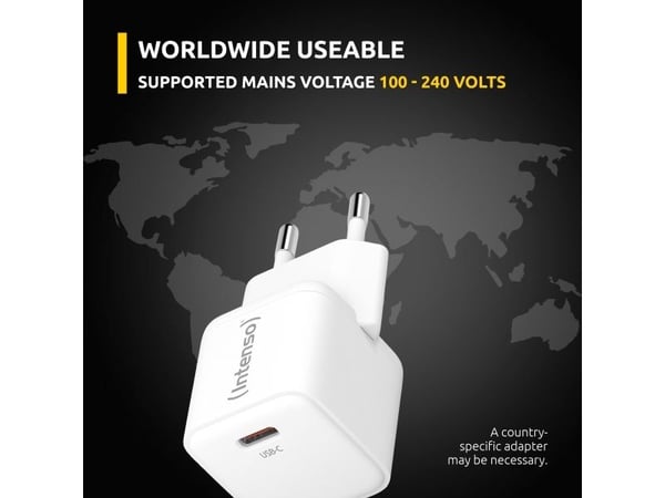 Intenso W30C - Strømadapter - GaN - (Lightning-kabel) - 30 watt - 3 A - PD 3.0, QC 4.0, PD/PPS (24 pin USB-C) - MFI-sertifisert - hvit