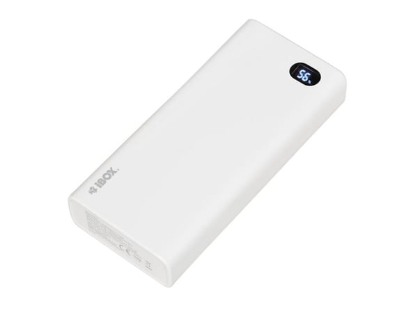 iBOX PB20 - Strømbank - 20000 mAh - 22.5 watt - 5 A - PD 3.0, QC 3.0 - 3 utgangskontakter (2 x USB, USB-C) - på kabel: USB-C - hvit