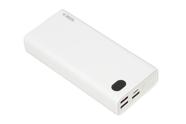 iBOX PB20 - Strømbank - 20000 mAh - 22.5 watt - 5 A - PD 3.0, QC 3.0 - 3 utgangskontakter (2 x USB, USB-C) - på kabel: USB-C - hvit