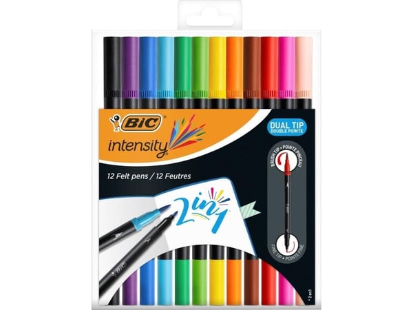 BIC 989695, Sort, Blå, Brun, Grønn, Lyseblå, Lysegrønn, Oransje, Rosa, Lilla, Rød, Fiolett, Gult, Sort, 12 farger, Pensel / fin tupp, 0,7 mm, 12 st...