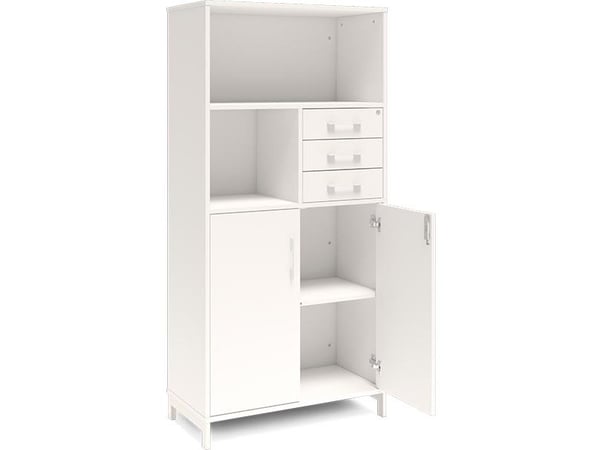 Toimistokaappi DNA, 800x1660 mm, valkoinen/valkoinen, vetolaatikkomoduuli 4A4/2A4