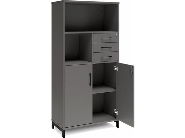Kontorskab DNA, 800x1660 mm, Antracit/Sort, skuffemodul 4A4/2A4