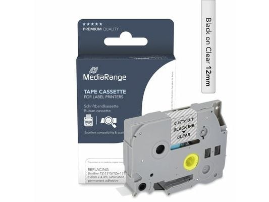MEDIARANGE kirjoitusteippikasetti musta läpinäkyvä 4m x 12mm