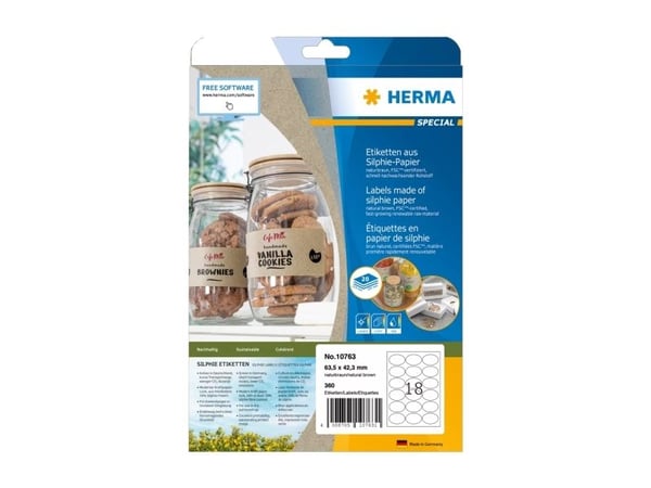 HERMA 10763, Brun, Ellipse, Permanent, 63,5 x 42,3, Papir, Laser/Blekkskriver HERMA 10763, Brun, Ellipse, Permanent, 63,5 x 42,3, Papir, Laser/Blekkskriver