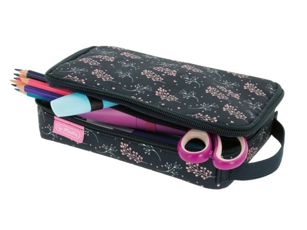 Herlitz 2 Go, Mykt penal, Polyester, Marineblå, Rosa, Mønster, Glidelås, Oppvekst