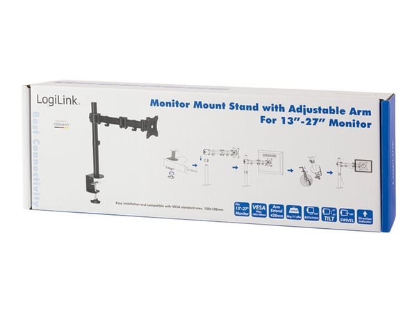 LogiLink - Monteringssett - justerbar arm - for LCD-skjerm - solid kaldpresset stål - skjermstørrelse: 13"-27" - skrivebordsmonterbar