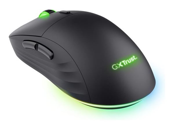 Trust GXT 927 REDEX+ - Mus - høyytelses, justerbar RGB-belysning - høyrehendt - laser - 6 knapper - trådløs - 2.4 GHz - USB trådløs mottaker - svar...