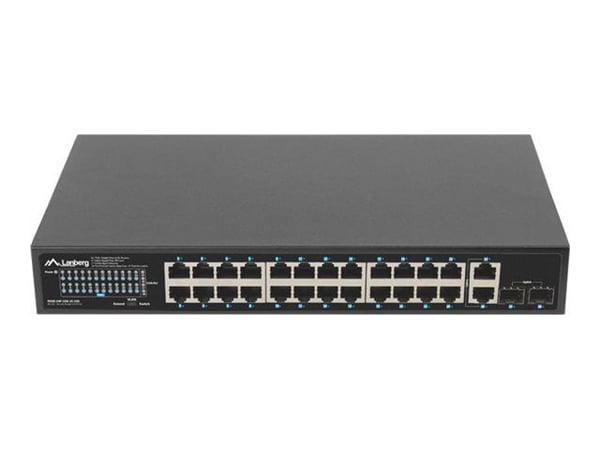 Lanberg RSGE-24P-2GE-2S-250 - Kytkin - Hallitsematon - 24 x 10/100/1000Base-TX (PoE+) + 2 x 1000Base-X SFP + 2 x 1000Base-X (uplink) - Telineasenne...