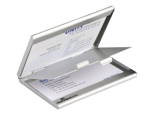 Durable Business Card Box duo, Gjuten aluminium, Silver, 20 cards
