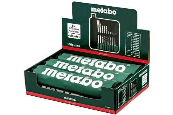Metabo - Drillbit- og meiselsett - for betong, murverk, stein - hammerbit - 10 deler - SDS-plus - lengde: 210 mm, 160 mm, 250 mm