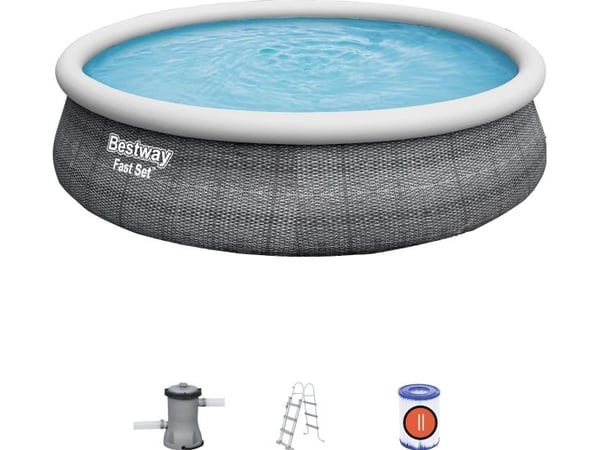 Bestway 57372, 12362 l, Oppblåsbart basseng, Voksen og barn, Stige, Grå, 38,8 kg