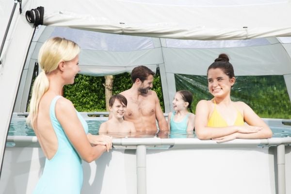 Bestway 58612, Kupoltak till pool, Ovanmarkspool, Rund, Grå, Transparent, Vit, PVC, Polyester, 2 dörr/dörrar