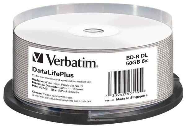 Verbatim DataLifePlus, 50 GB, BD-R, Akseli, 25 kpl