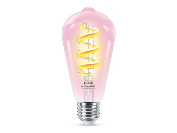 Philips Smart - LED-filamentlyspære - form: ST64 - klar finish - E27 - 6.3 W (ekvivalent 40 W) - klasse G - RGB-lys - 2200-6500 K