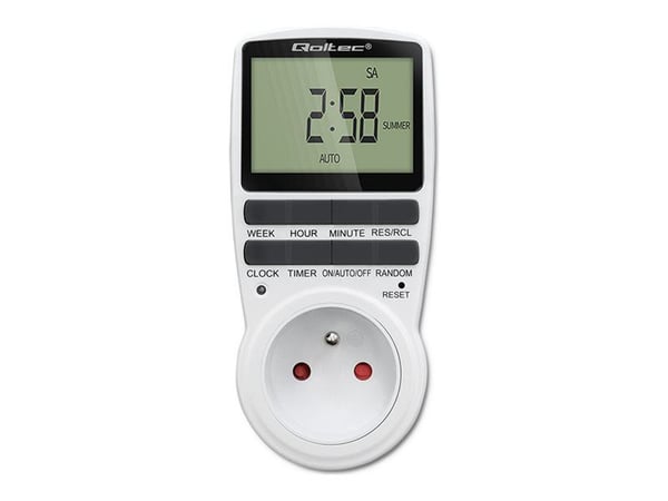 Qoltec PC0628 - Automatisk strømsvitsj - 16A, LCD - AC 230 V - 3680 watt - utgangskontakter: 1 - Europa - hvit