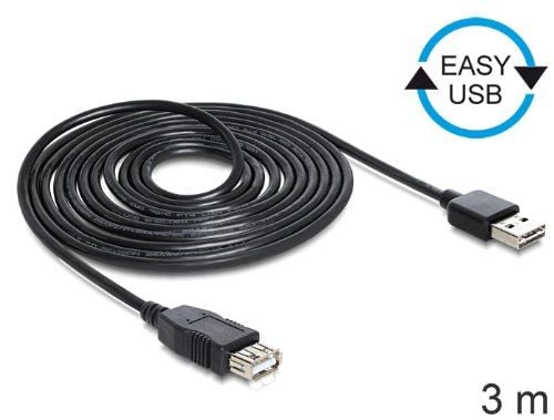 Delock EASY-USB - USB-forlengelseskabel - USB (hunn) til USB (hann) - 3 m - svart