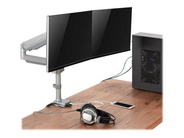 Eaton Tripp Lite Series Dual-Display Flex-Arm Mount for 17" to 32" Monitors - Clamp or Grommet, USB, Audio Ports - Monteringssett (skrivebordsklemm...