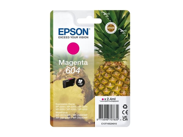 Epson 604, Perusvärintuotto, 2,4 ml, 604 sivua, 1 kpl, Kertapakkaus