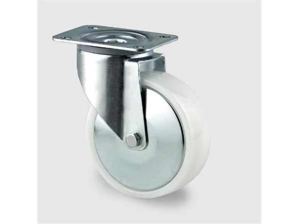 Svängbart hjul polyamid Ø125 mm 275 kg glidlag med platta, bygghöjd 155 mm, drifttemperatur -4