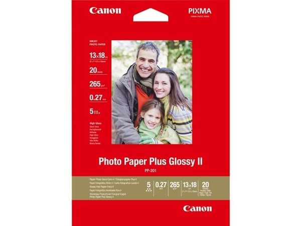 Canon Photo Paper Plus Glossy II PP-201 - Blank - 130 x 180 mm - 260 g/m² - 20 ark fotopapir - for PIXMA iP2700, iX7000, MG2555, MP520, MP610, MP97...